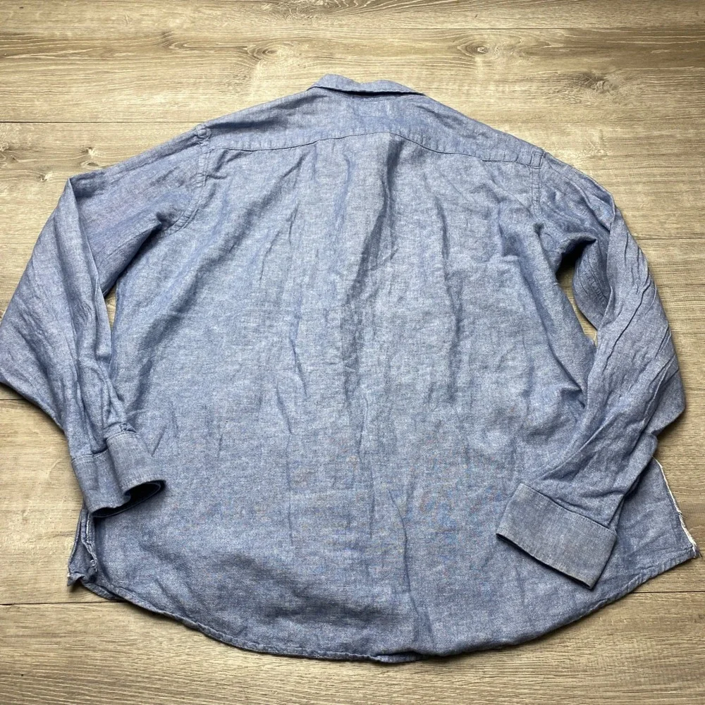 Banana Republic Shirt Linen Slim Fit Mens XL Blue Long Sleeve Button Down